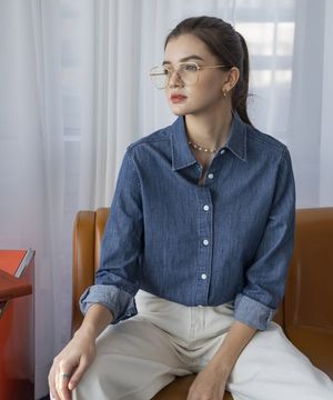 A3404 Classic denim shirts_Medium blue