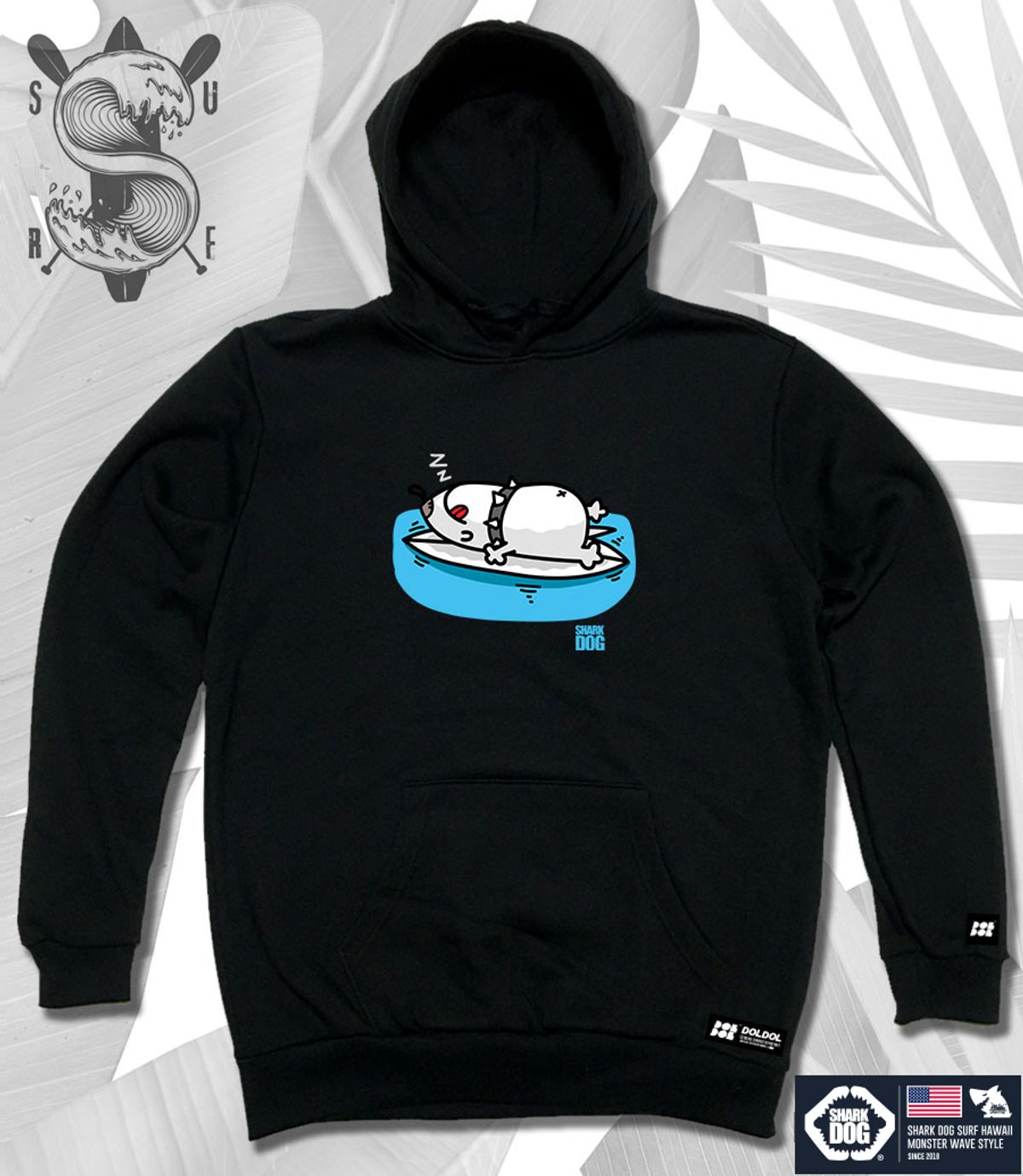 돌돌(DOLDOL) SHARK-DOG-HOODY-30 샤크독 서핑 하와이 캐릭터 그래픽 후드티 후디