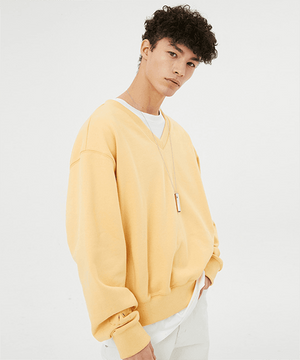 ESSENTIAL_UNISEX Argyle Hole V Neck Sweatshirt [Mango]