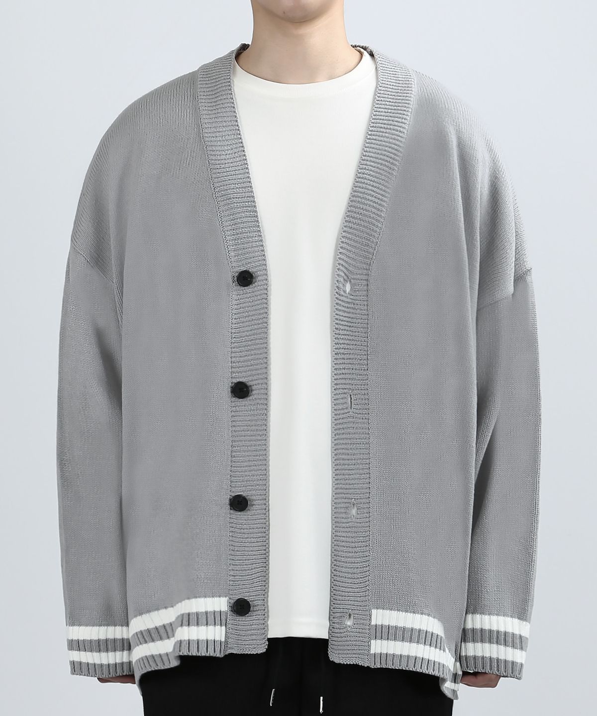 베리베인(VERYVAIN) BORDER OVER CARDIGAN (GRAY)