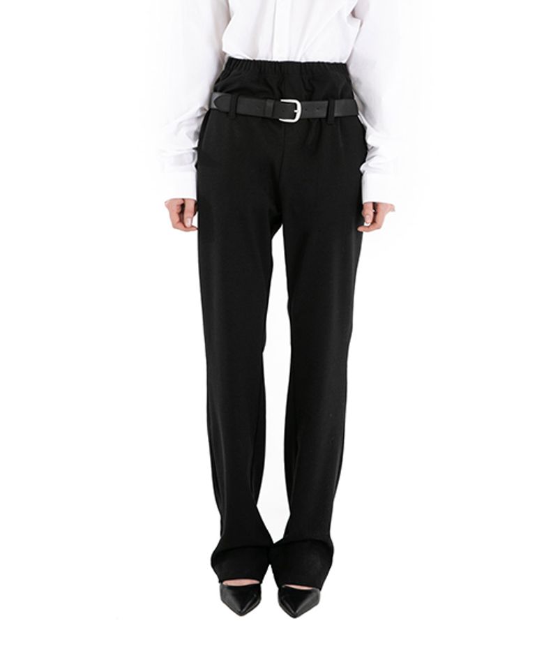 [ICA22UPT2BK] 하이 웨이스트 캣 벨트 루프 팬츠 블랙