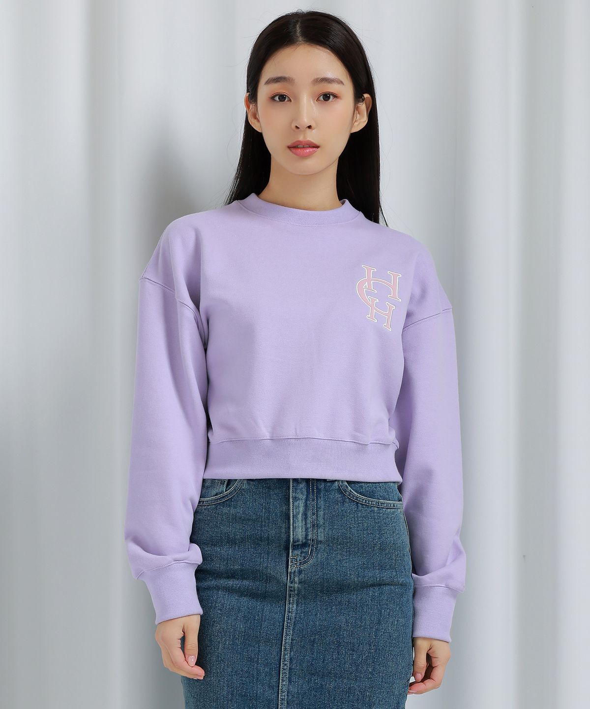 하드코어 해피니스(HARDCORE HAPPINESS) LOGO CROP SWEATSHIRT Light Purple