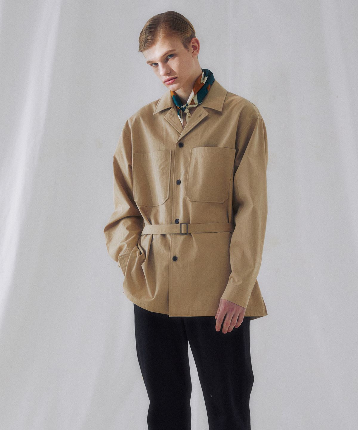 핀스드룩(FINSDRUCK) RIB VAULT OPEN COLLAR JACKET STYLE SHIRTS (SAND)