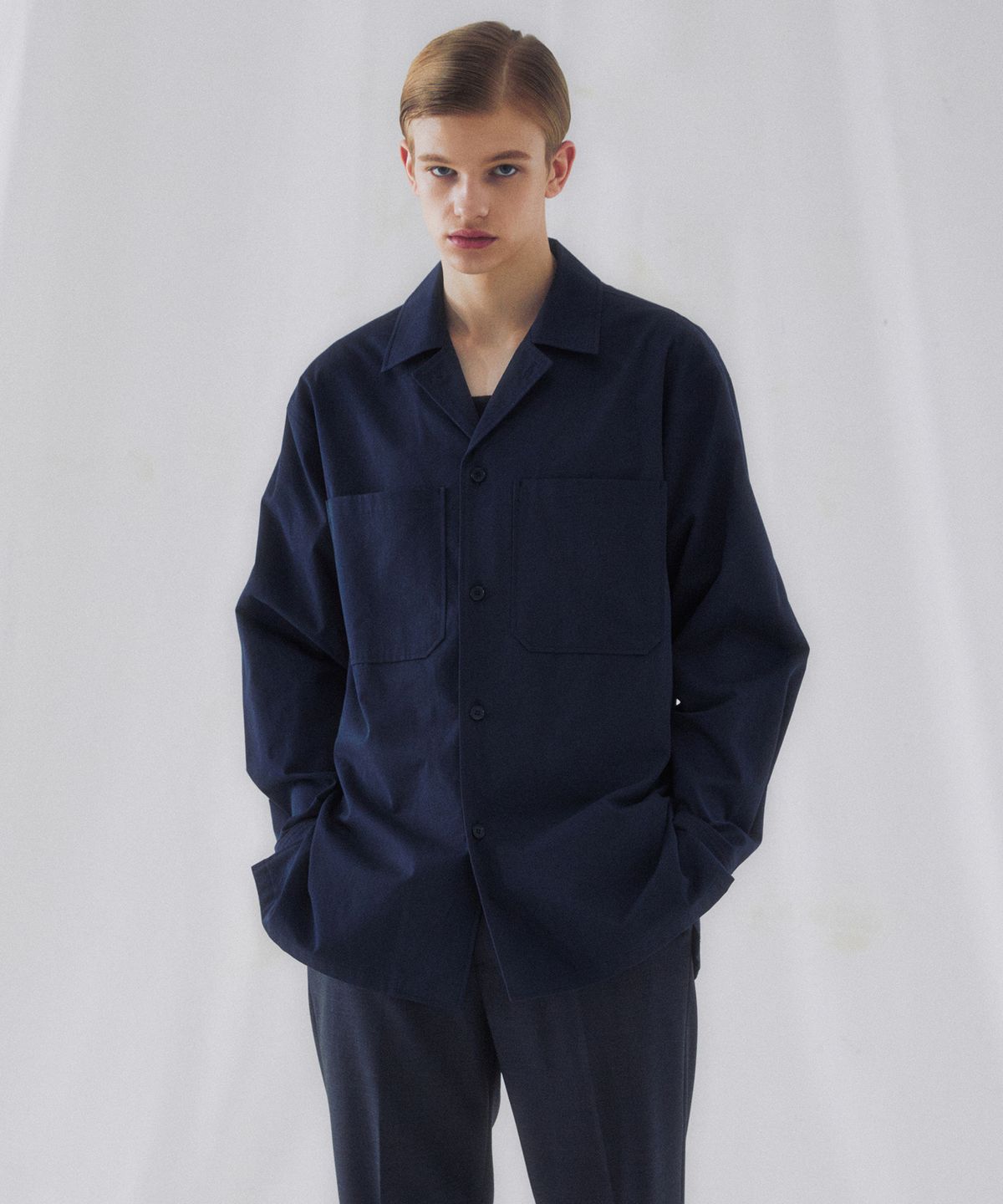 핀스드룩(FINSDRUCK) RIB VAULT OPEN COLLAR JACKET STYLE SHIRTS (FRENCH NAVY)