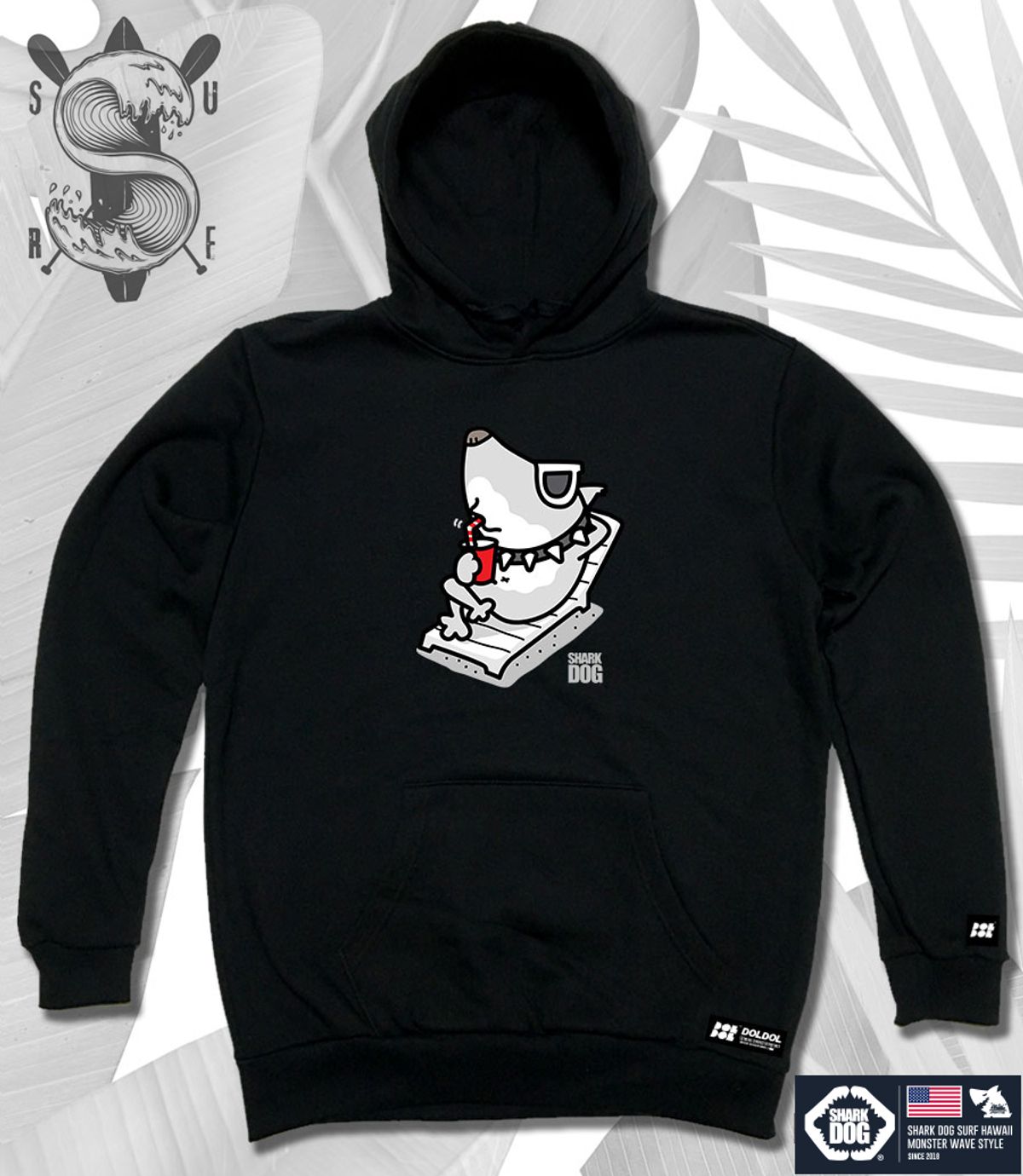 돌돌(DOLDOL) SHARK-DOG-HOODY-35 샤크독 서핑 하와이 캐릭터 그래픽 후드티 후디