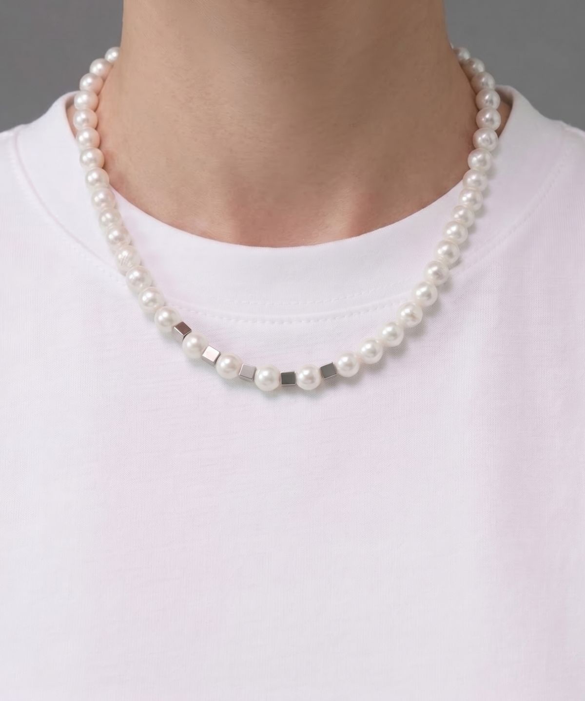 베이스클레프(BASSCLEF) 남자 진주 목걸이 패션 스트릿 레이어드 CLEF TRIM PEARL NEC