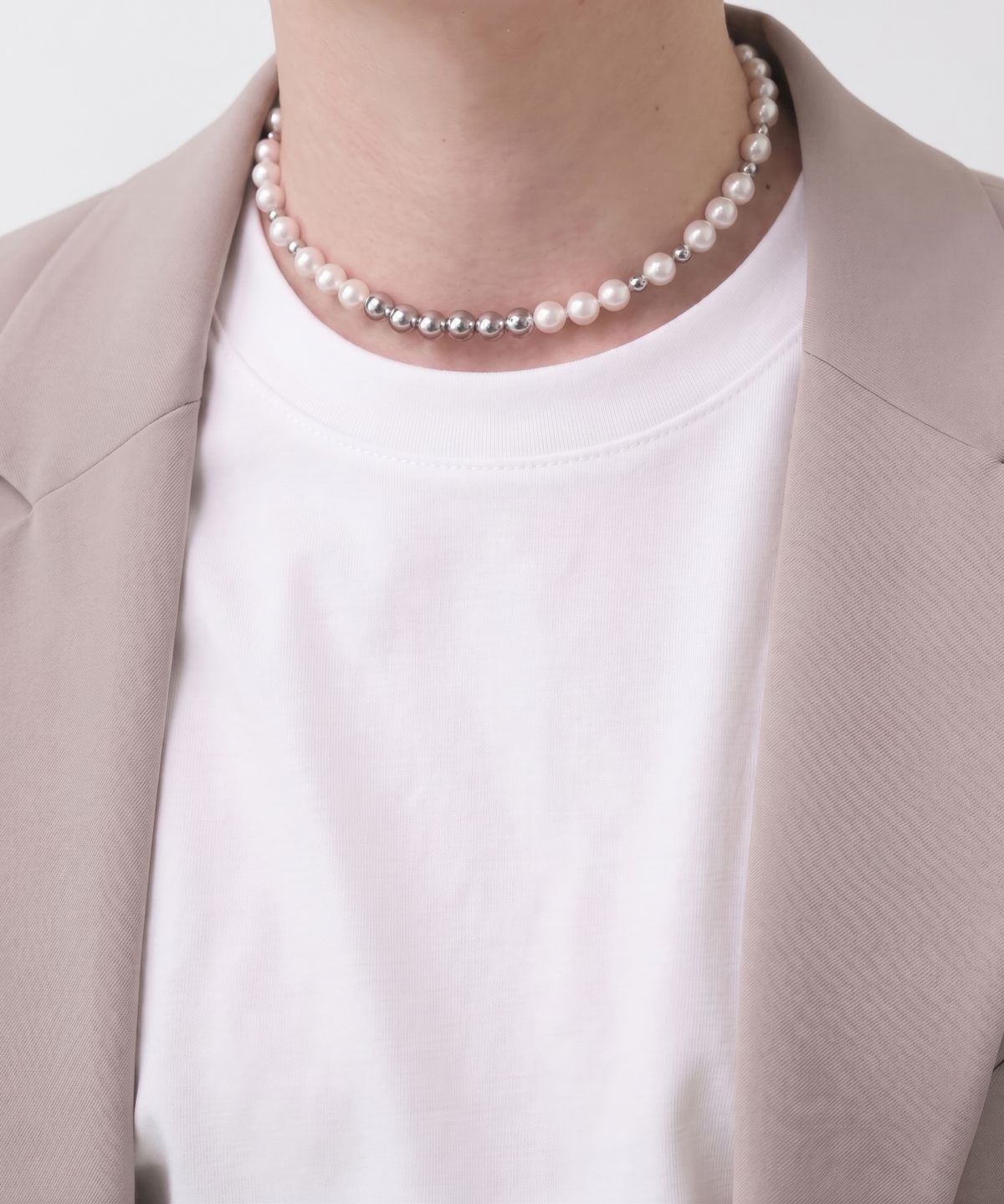 베이스클레프(BASSCLEF) 진주 초커 목걸이 남자 써지컬 구슬 체인 CLEF LOW PEARL NEC