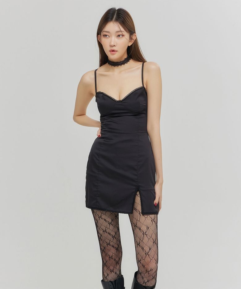 BOLD SLIP BACKLESS MINI ONEPIECE BLACK