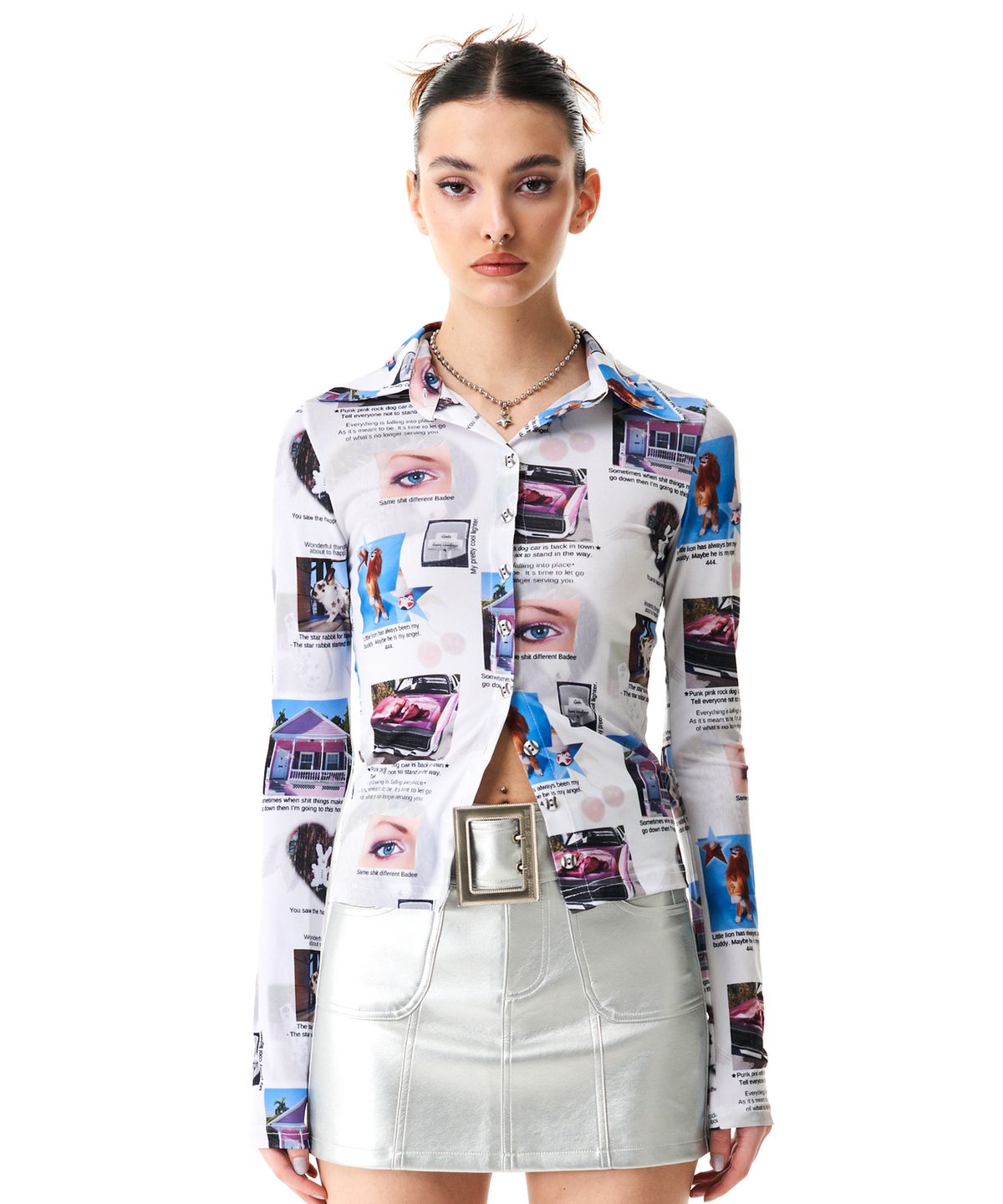 배디(BADEE) Sasha Collage Printed Shirt White