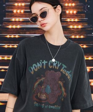 Dont Cry Teddy 피그먼트 반팔티 스모크블랙