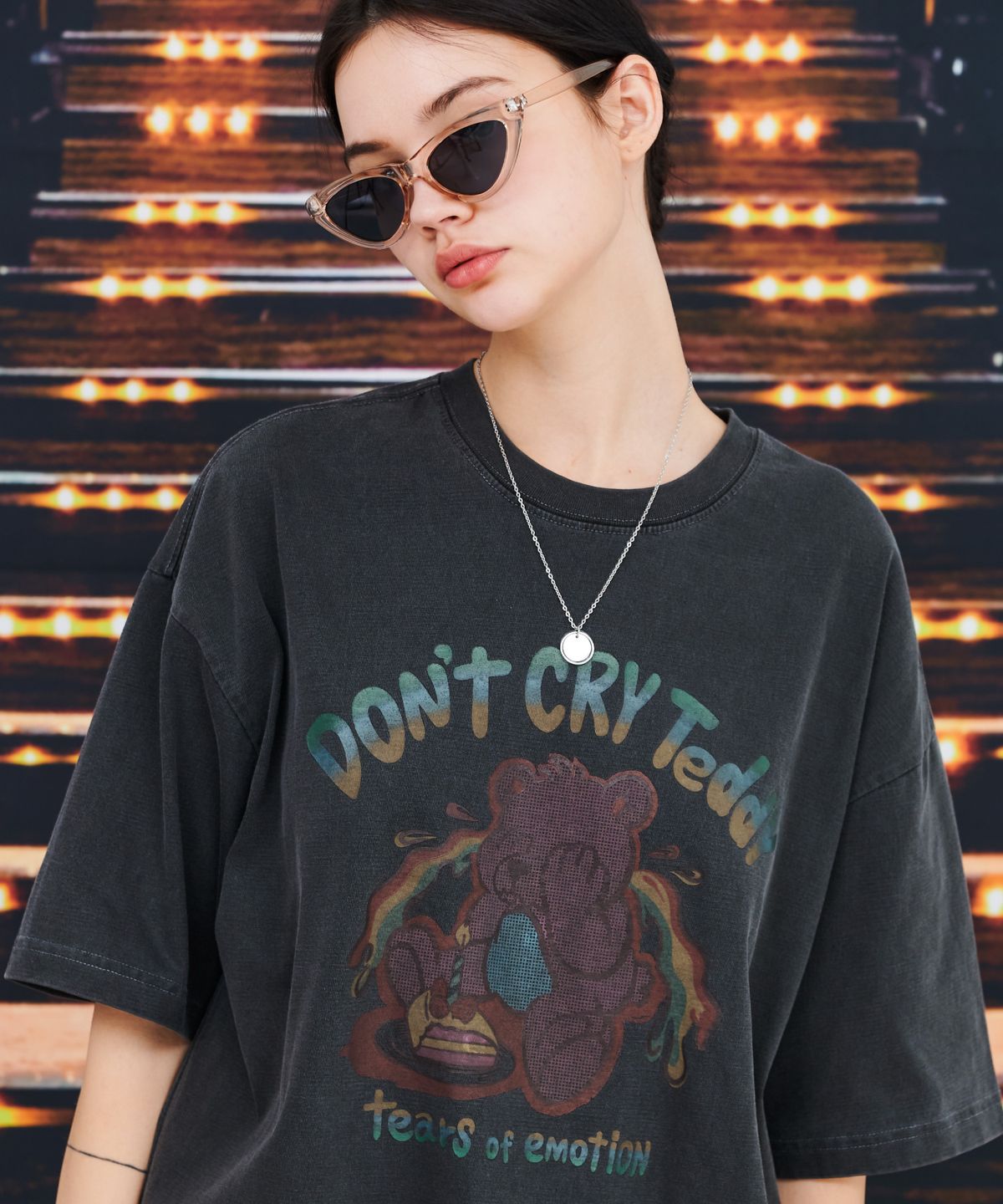 꼼파뇨(CPGN STUDIO) Dont Cry Teddy 피그먼트 반팔티 스모크블랙