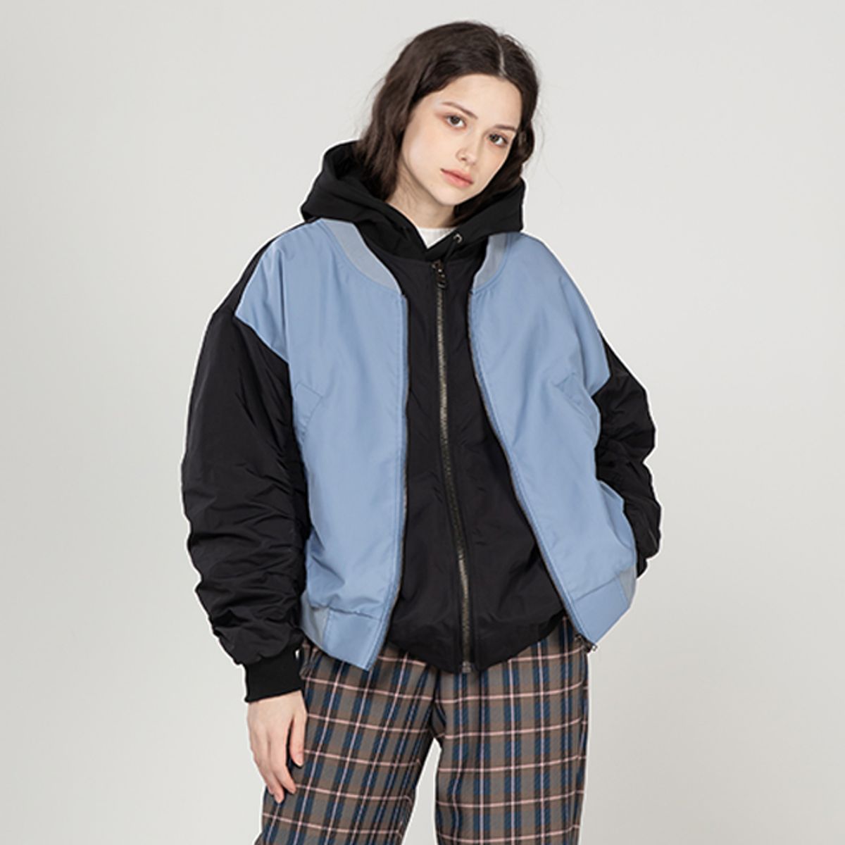 라온(RA_ON) UNISEX TWO ZIPPER FLIGHT JUMPER_BLUE BLACK