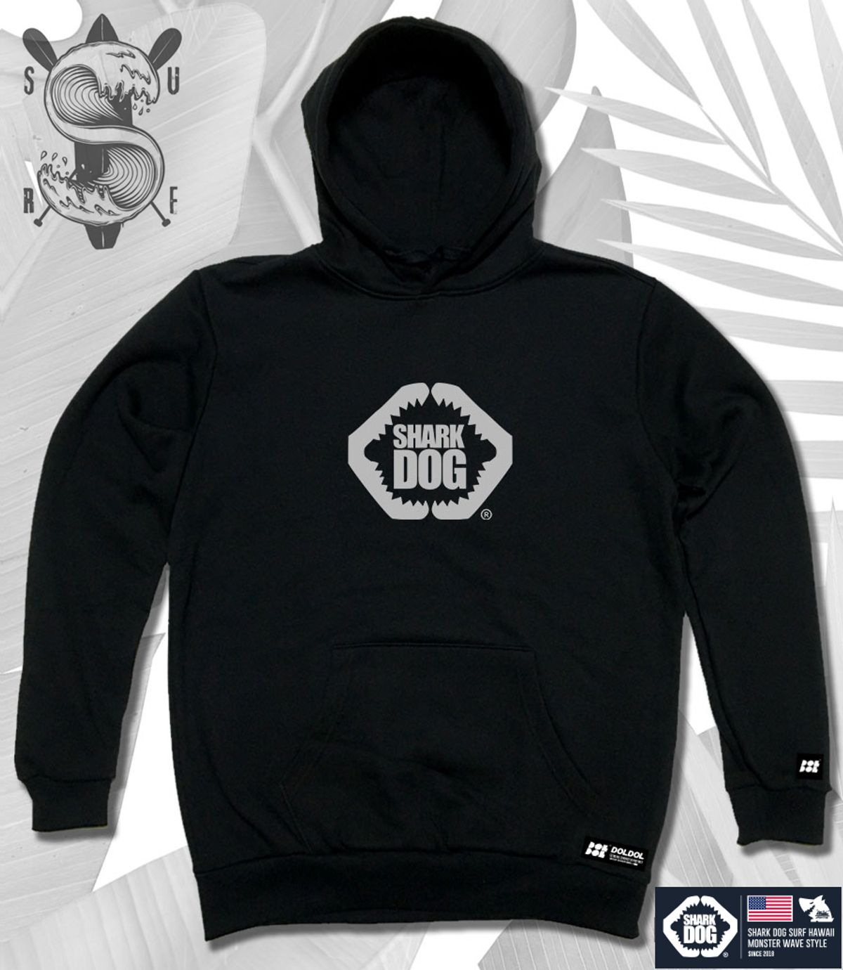 돌돌(DOLDOL) SHARK-DOG-HOODY-39 샤크독 서핑 하와이 캐릭터 그래픽 후드티 후디