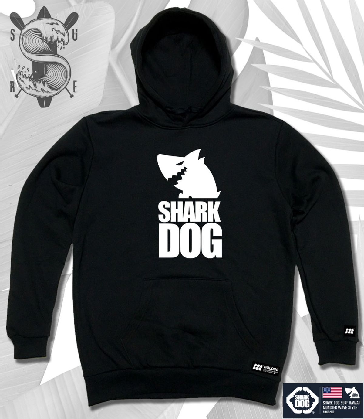돌돌(DOLDOL) SHARK-DOG-HOODY-40 샤크독 서핑 하와이 캐릭터 그래픽 후드티 후디