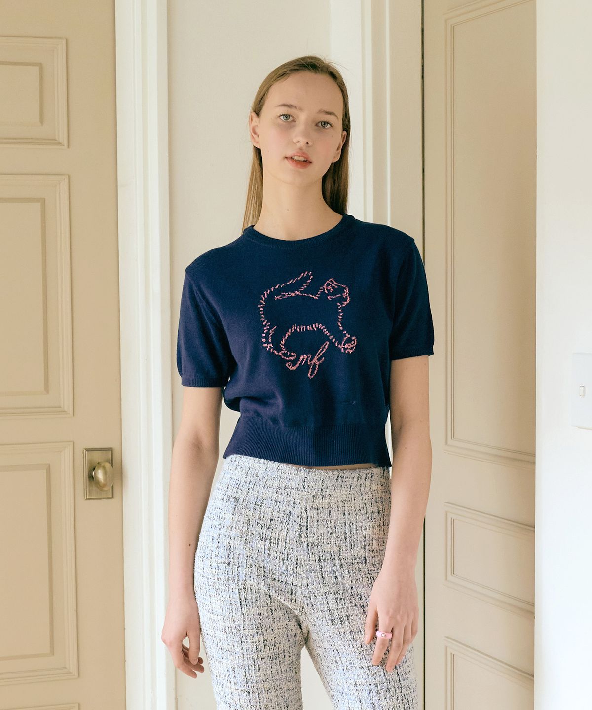 마가린핑거스(MARGARIN FINGERS) KITTY CROP KNIT (NAVY)