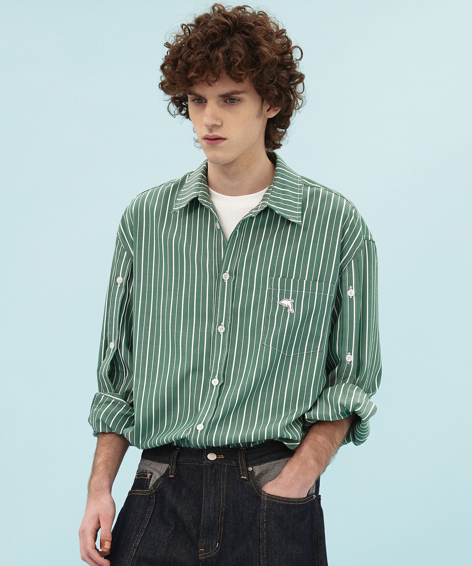 ★WAIKEI★ Open sleeve striped shirt green YK22SSSH02 MUSINSA | WAI KEI OPEN SLEEVE STRIPE SHIRT GREEN