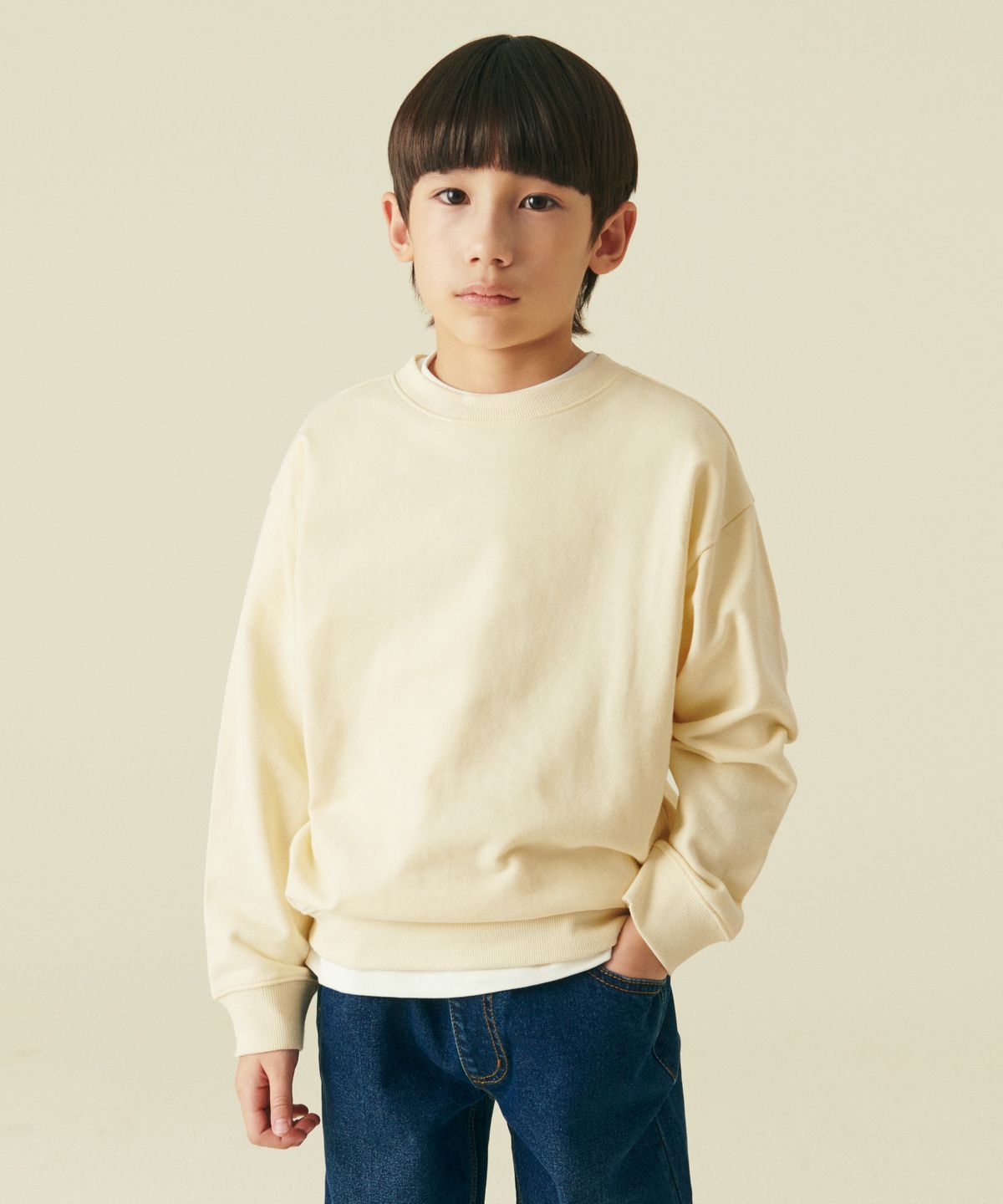 무신사 스탠다드 키즈(MUSINSA STANDARD KIDS) 오버사이즈 스웨트셔츠 [레몬 크림]