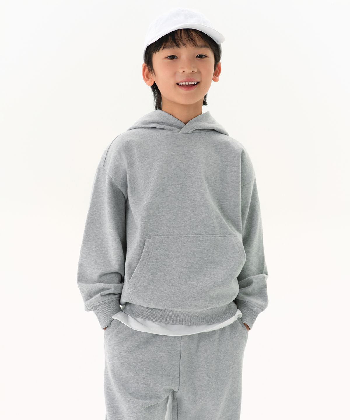 무신사 스탠다드 키즈(MUSINSA STANDARD KIDS) 오버사이즈 후디드 스웨트셔츠 [미디엄 그레이]