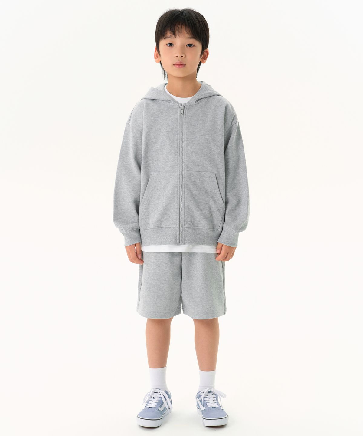 무신사 스탠다드 키즈(MUSINSA STANDARD KIDS) 오버사이즈 후디드 스웨트 집업 [미디엄 그레이]