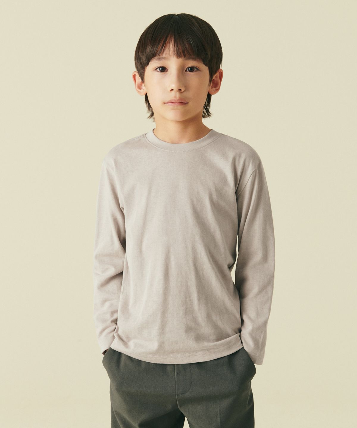 무신사 스탠다드 키즈(MUSINSA STANDARD KIDS) 릴렉스드 크루 넥 긴소매 티셔츠 [머쉬룸]