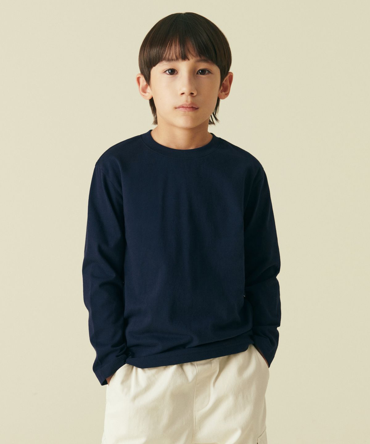 무신사 스탠다드 키즈(MUSINSA STANDARD KIDS) 릴렉스드 크루 넥 긴소매 티셔츠 [네이비]
