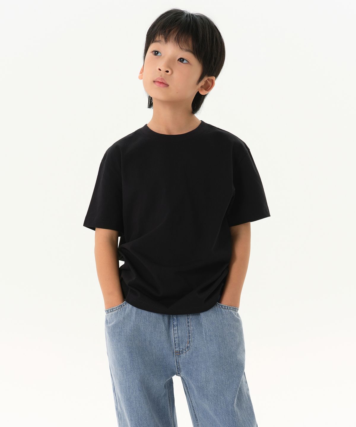 무신사 스탠다드 키즈(MUSINSA STANDARD KIDS) 릴렉스드 크루 넥 티셔츠 [블랙]