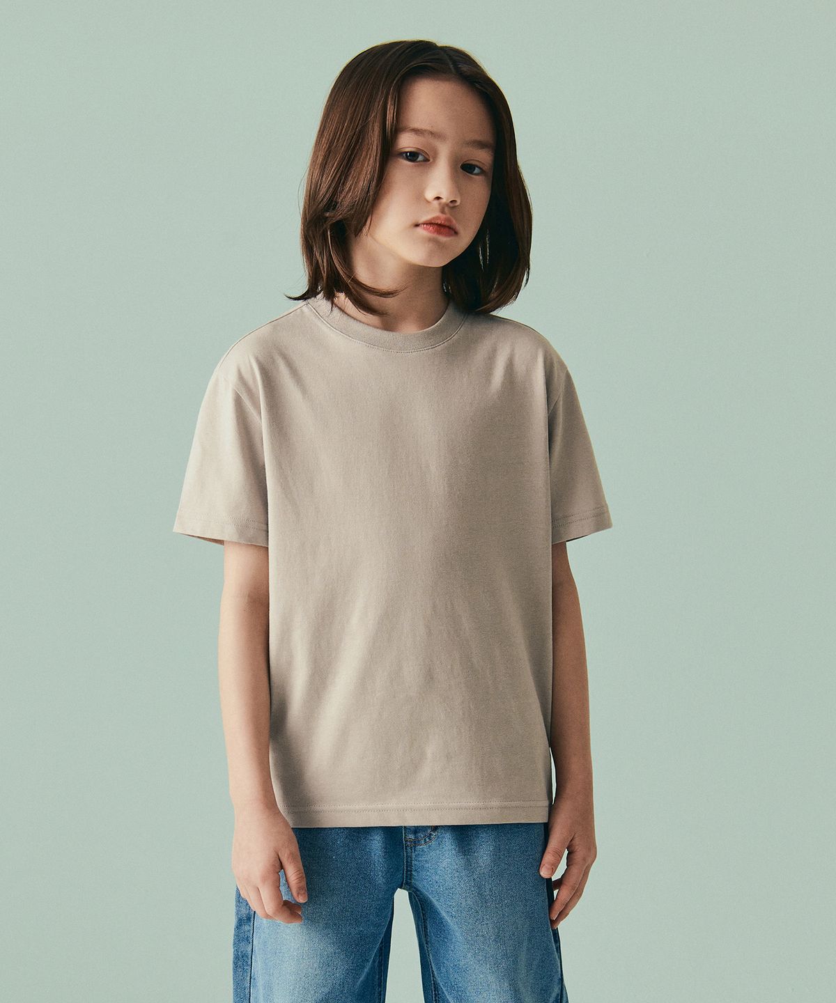 무신사 스탠다드 키즈(MUSINSA STANDARD KIDS) 릴렉스드 크루 넥 티셔츠 [더스티 베이지]