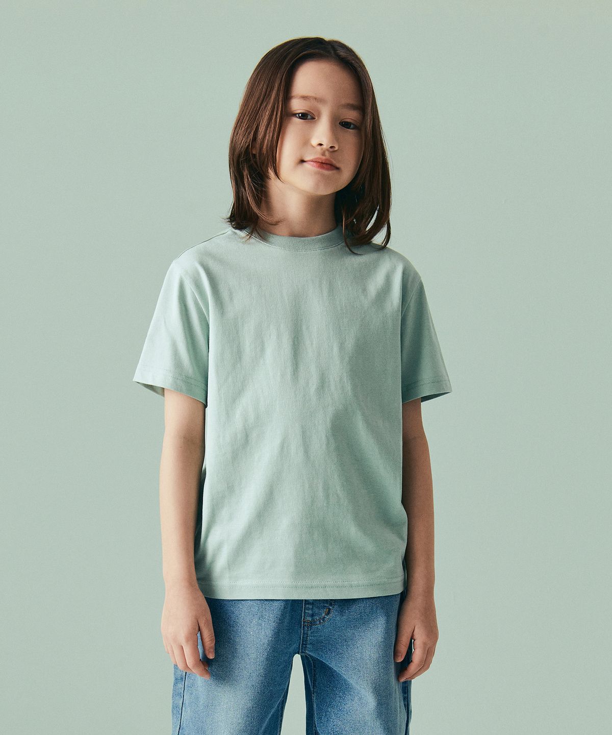 무신사 스탠다드 키즈(MUSINSA STANDARD KIDS) 릴렉스드 크루 넥 티셔츠 [더스티 민트]