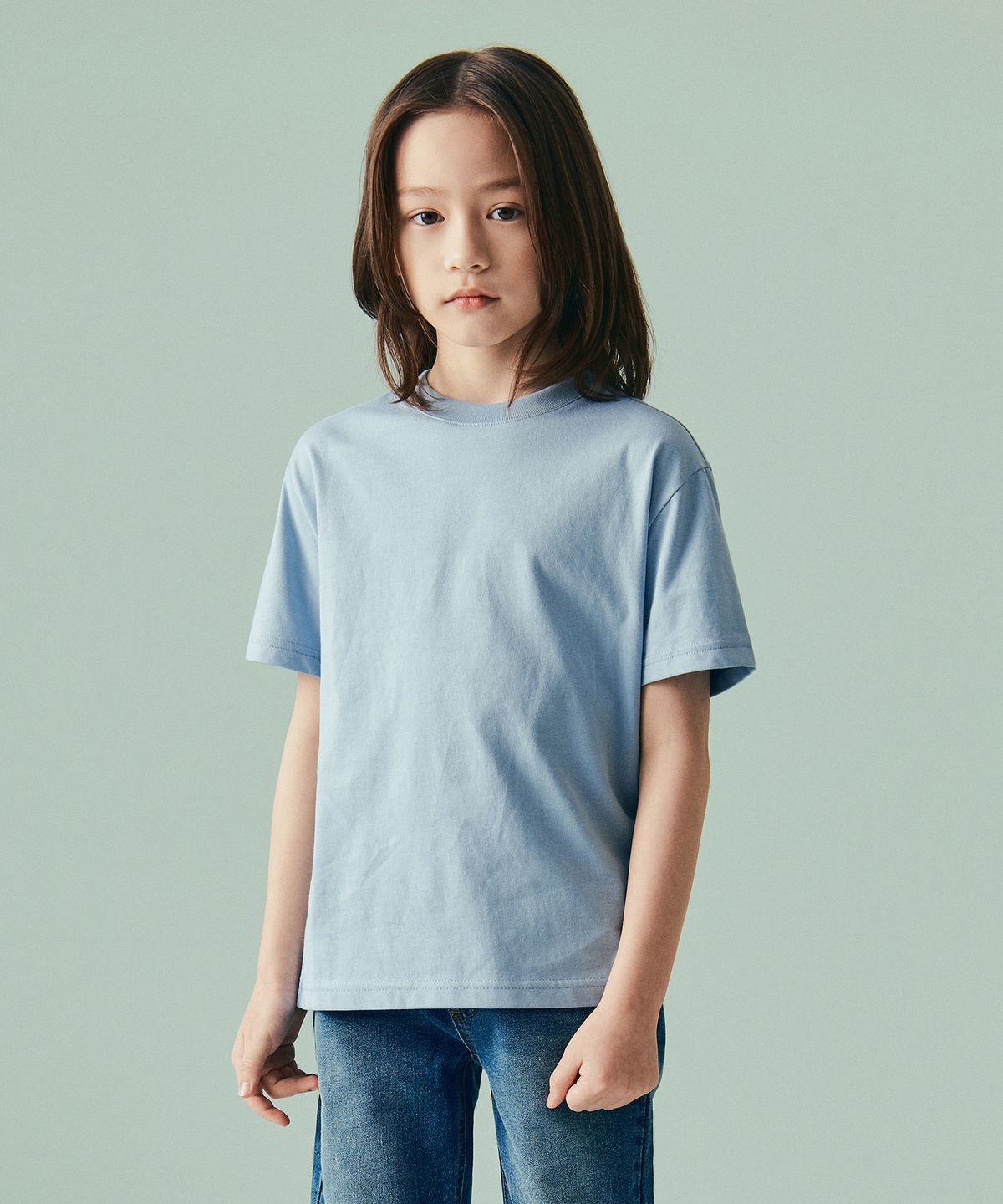 무신사 스탠다드 키즈(MUSINSA STANDARD KIDS) 릴렉스드 크루 넥 티셔츠 [블루 그레이]