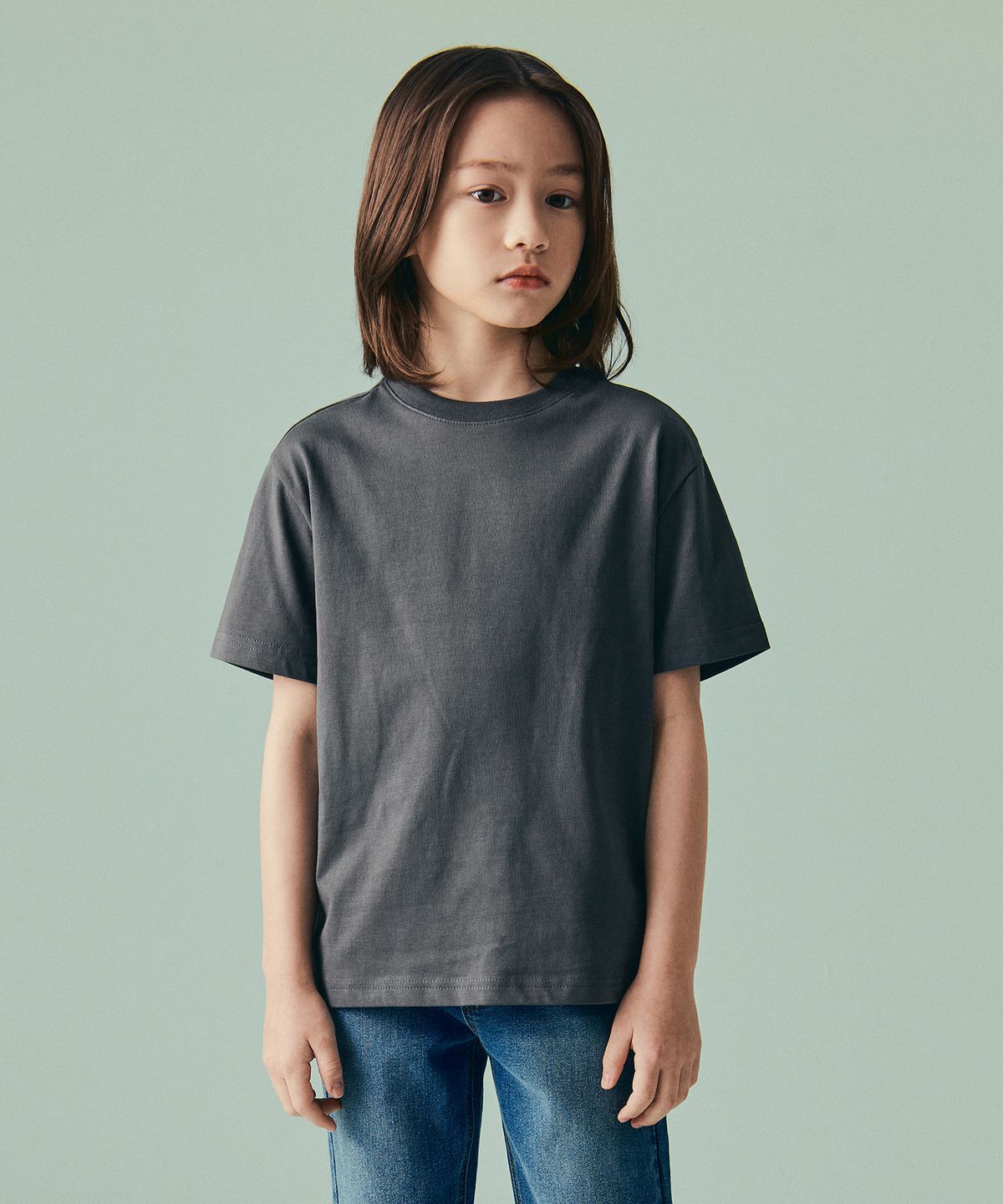 무신사 스탠다드 키즈(MUSINSA STANDARD KIDS) 릴렉스드 크루 넥 티셔츠 [그레이]