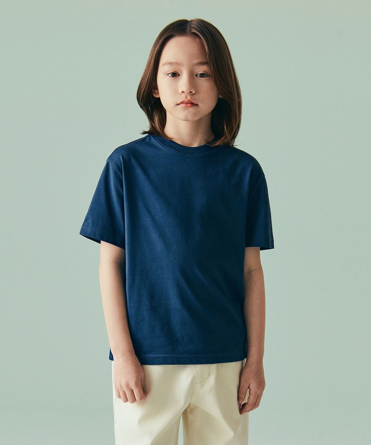 무신사 스탠다드 키즈(MUSINSA STANDARD KIDS) 릴렉스드 크루 넥 티셔츠 [미드나잇 블루]