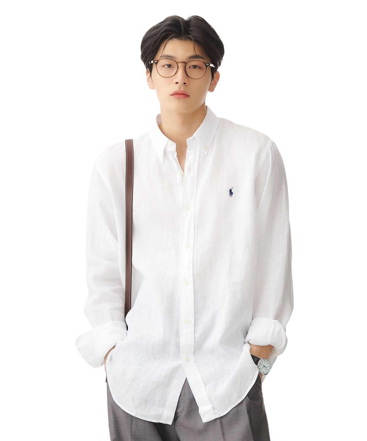 폴로 랄프 로렌(POLO RALPH LAUREN) 커스텀 핏 리넨 셔츠 - 화이트