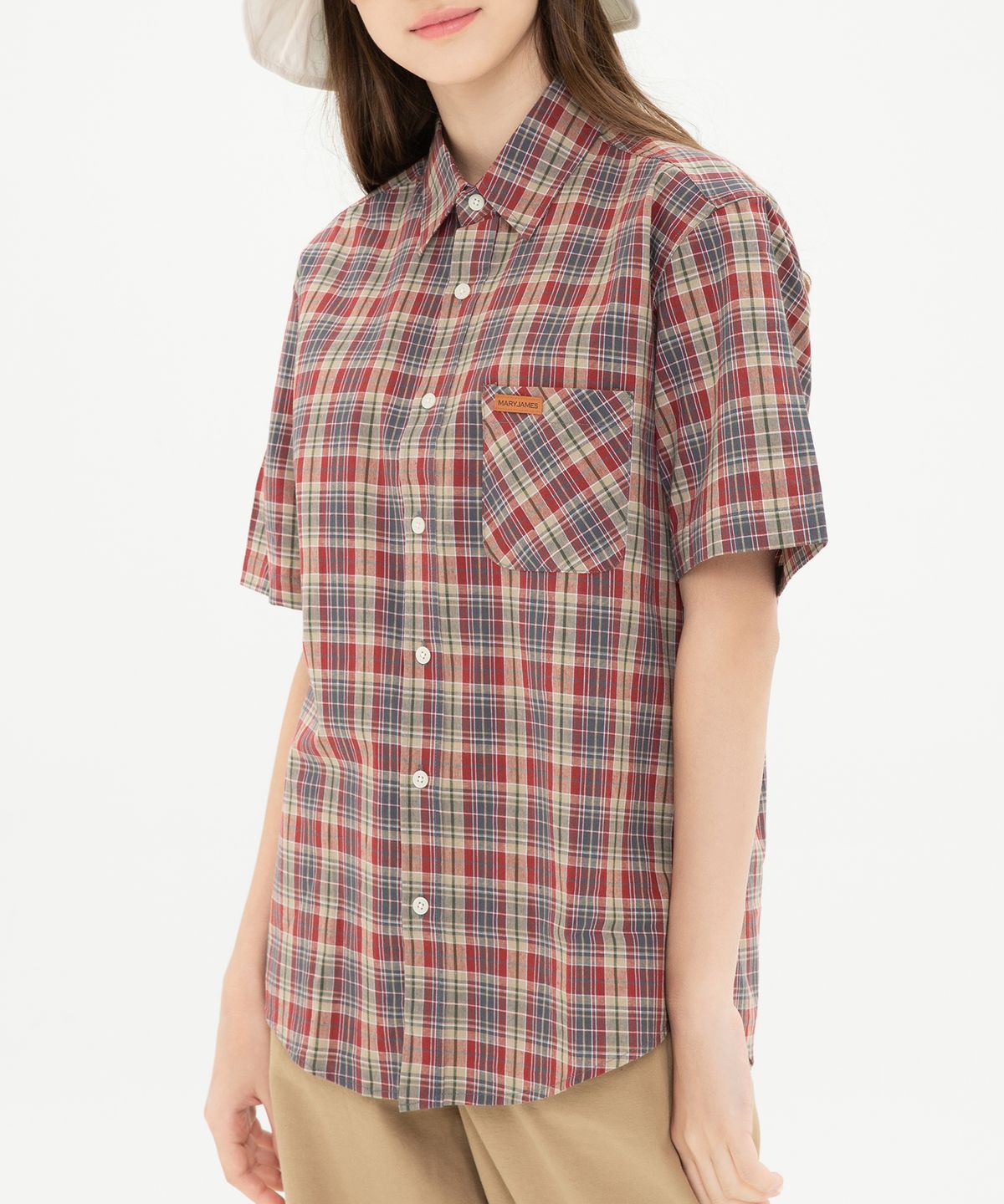 메리제임스(MARYJAMES) Elgar Half Shirt - Burgundy