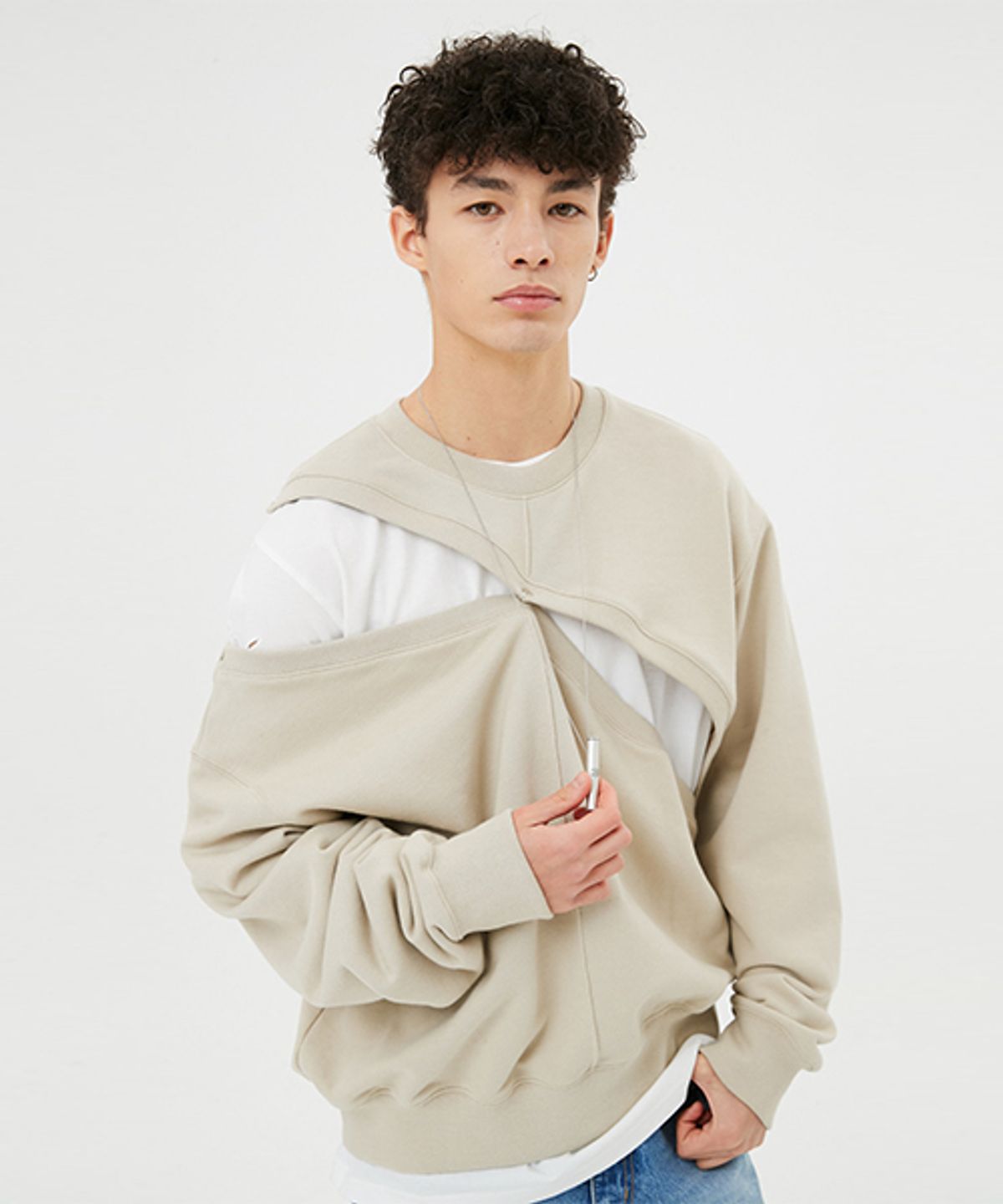 문선 아카이브(MOONSUN ARCHIVE) UNISEX Cutting Detachable Sweatshirt [Cream]