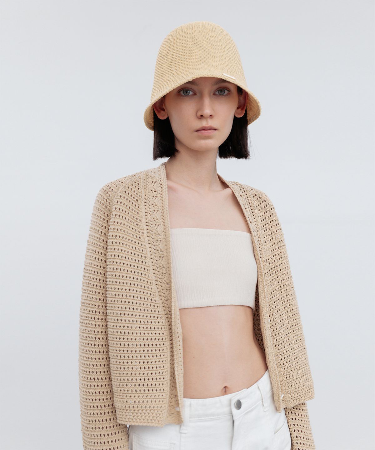 리이(RE RHEE) CROCHET COTTON CROPPED CARDIGAN BE