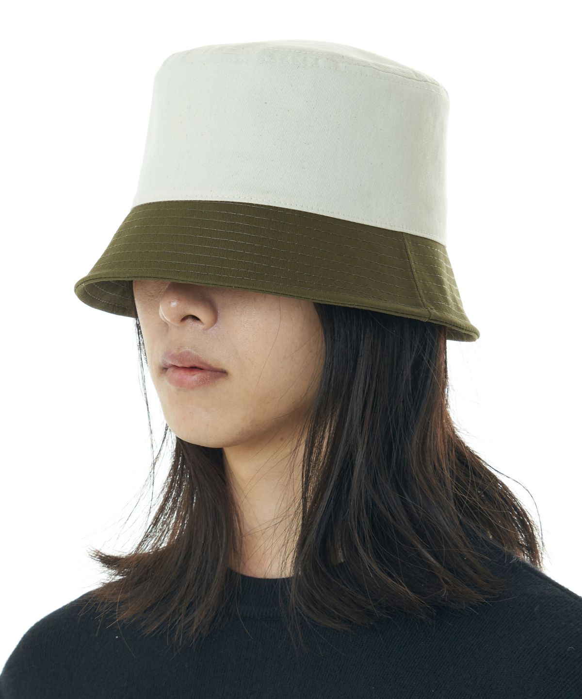 루오에스팩(LUOESPAC) 오버핏 투톤 버킷햇 (카키)
