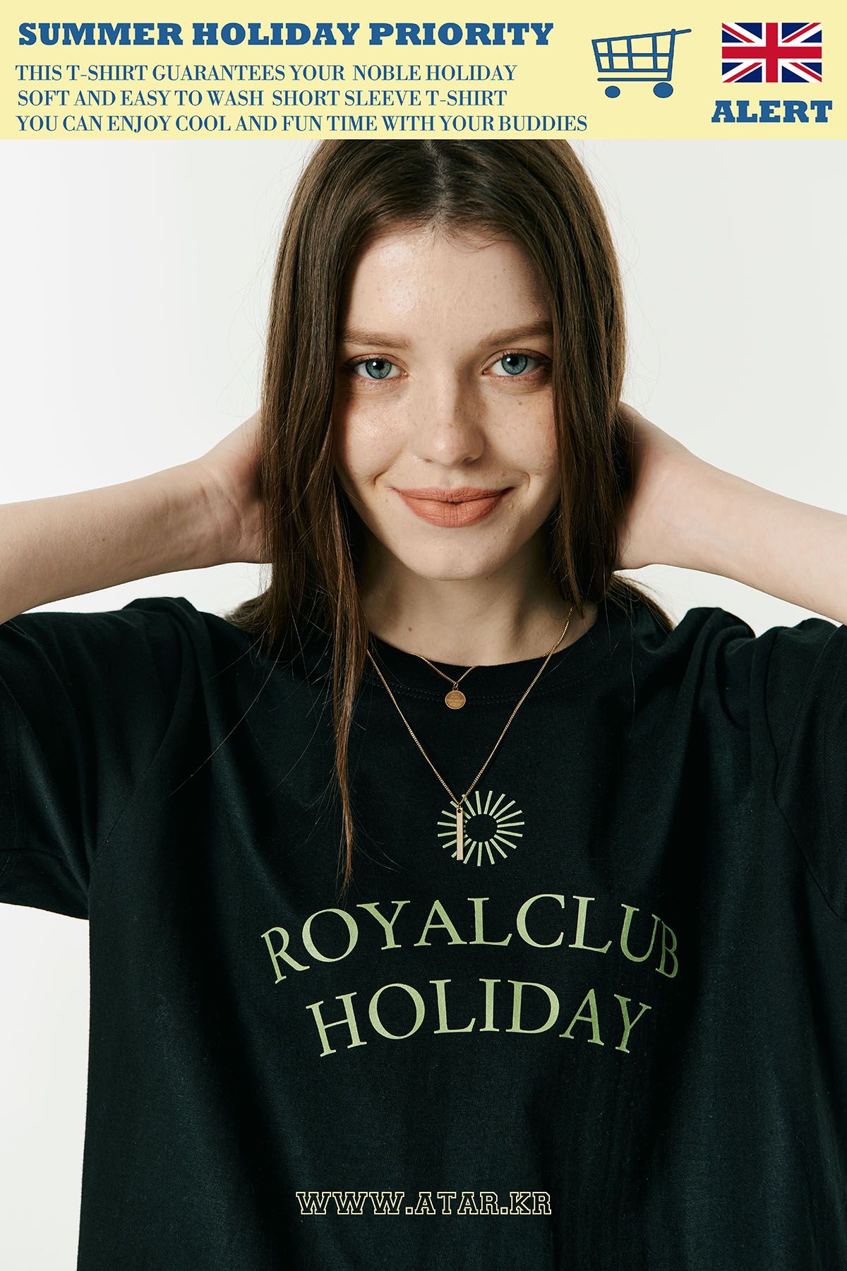 로열클럽홀리데이(ROYAL CLUB HOLIDAY) 세미 오버핏 로고 반팔 티셔츠 블랙