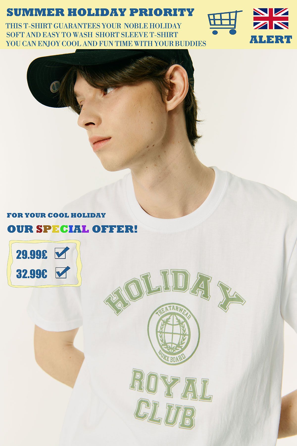로열클럽홀리데이(ROYAL CLUB HOLIDAY) 세미 오버핏 로열캠퍼스 반팔 티셔츠 화이트