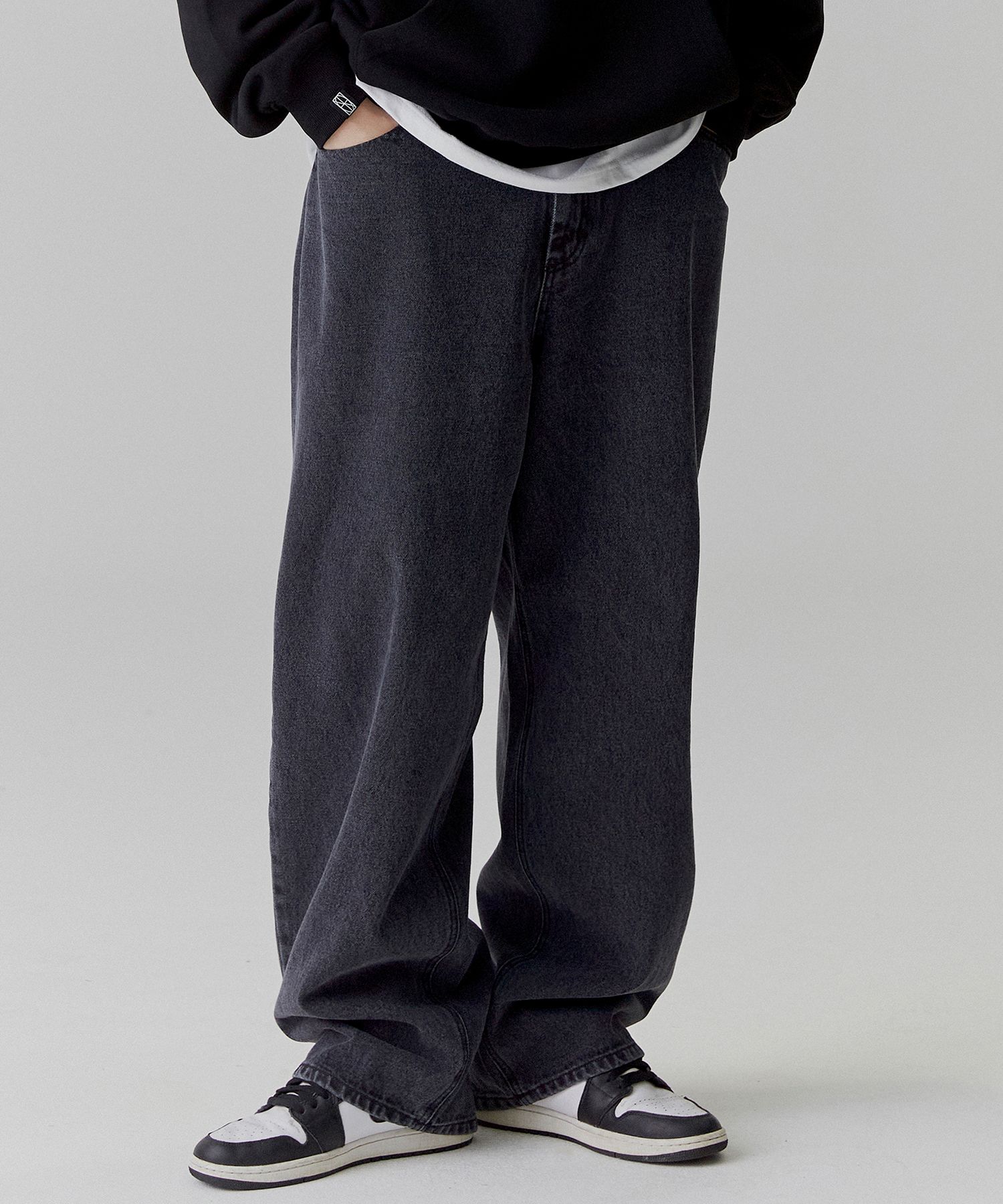 ☆NOT4NERD☆ Loose Wide Denim Pants Black PT050BK MUSINSA | NOT4NERD Loose Wide Denim Pants - Black