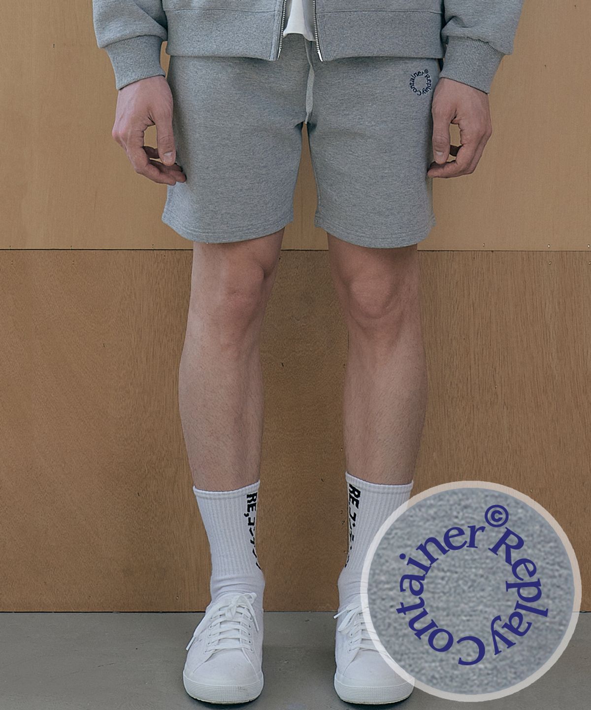 리플레이컨테이너(REPLAY CONTAINER) RC round logo sweat shorts (gray)