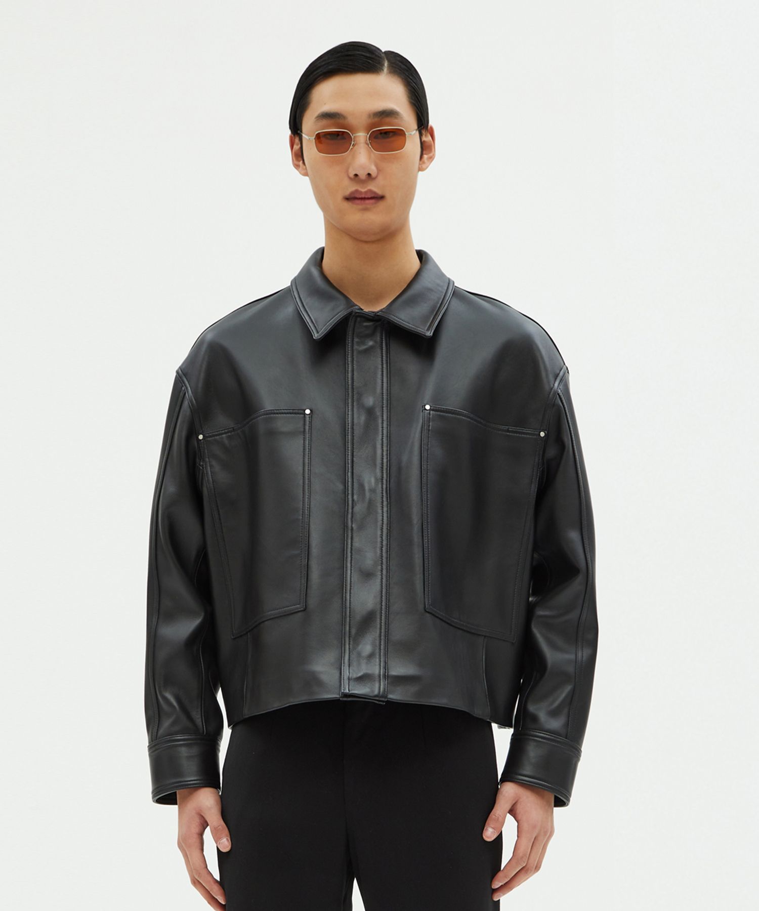 MUSINSA公式 | ANDROS Crop Leather Jacket (Black)