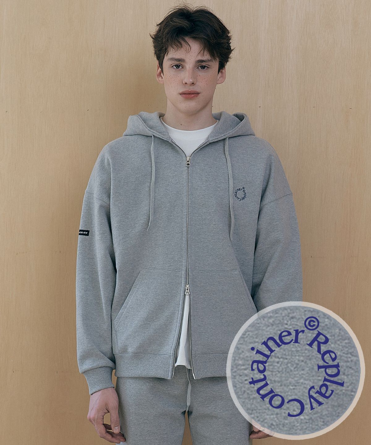 리플레이컨테이너(REPLAY CONTAINER) RC round logo 2way zip-up hoody (gray)