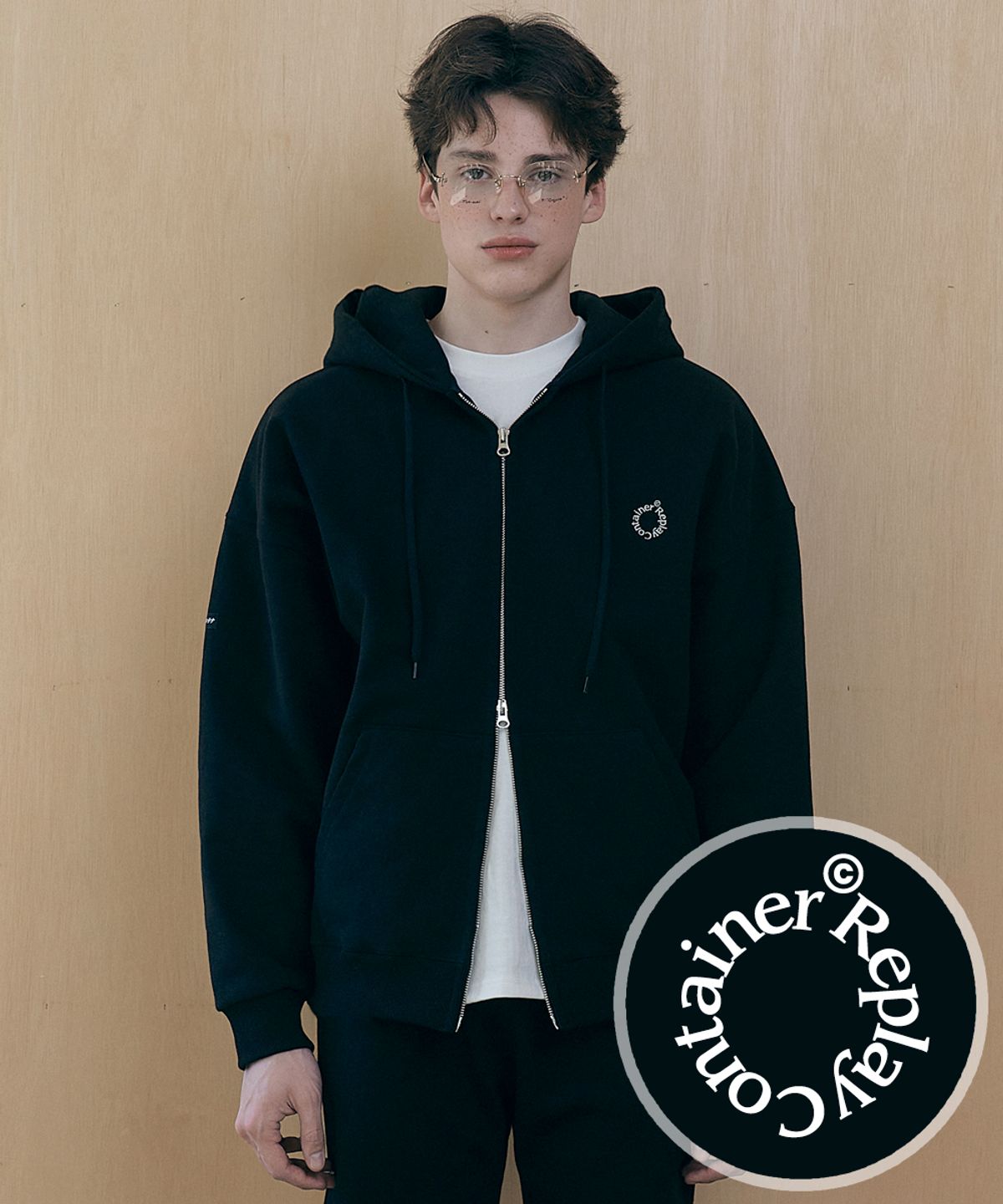 리플레이컨테이너(REPLAY CONTAINER) RC round logo 2way zip-up hoody (black)