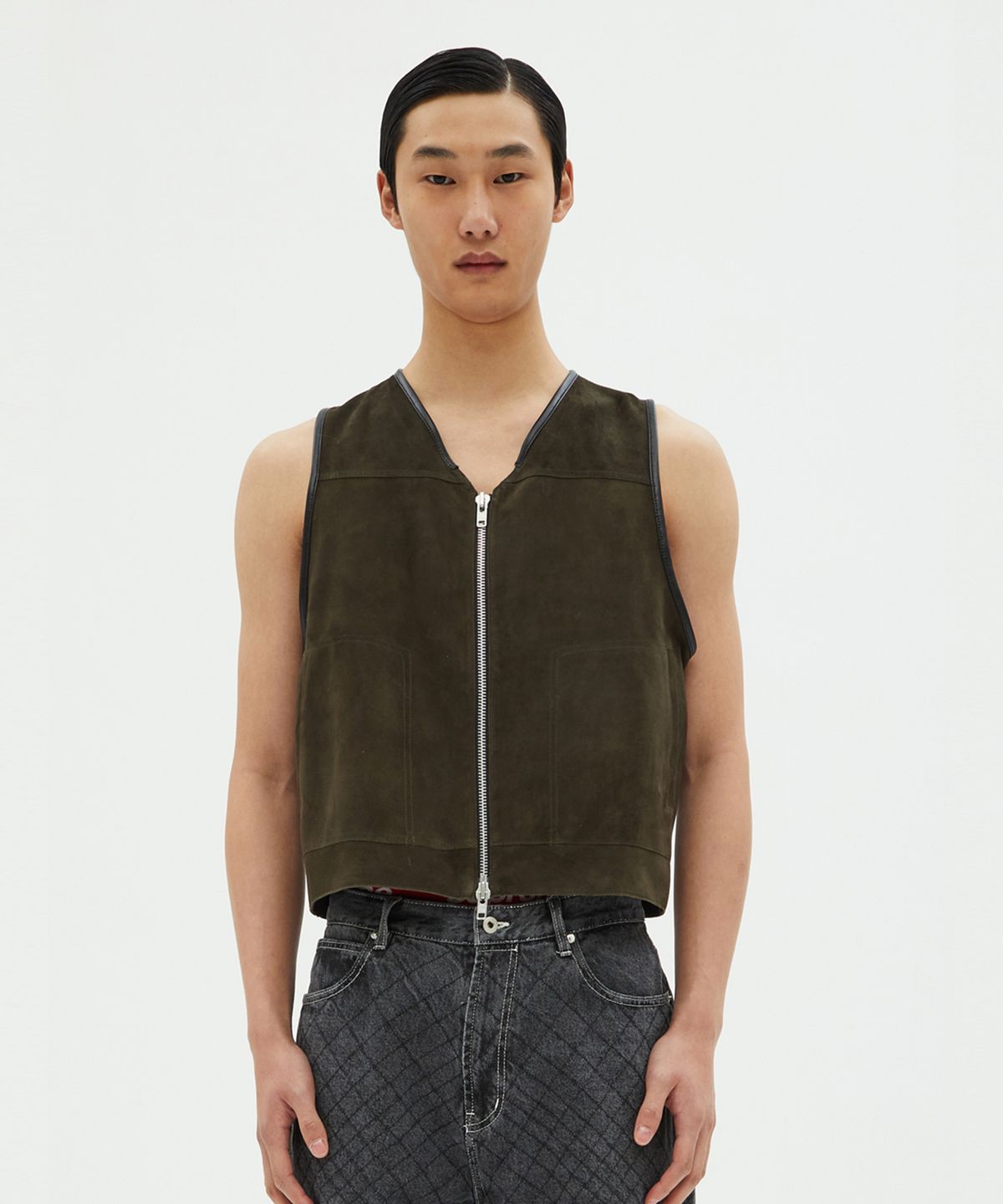 앤드로스(ANDROS) Short Zip Vest (Khaki)
