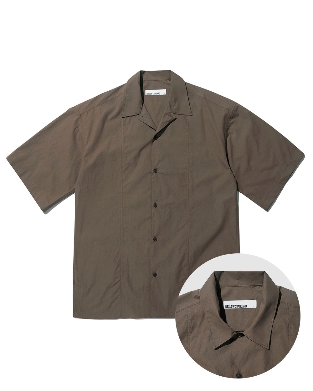 MUSINSA | BESLOW [STANDARD] 22SS CONVERSIBLE COLLAR HALF SLEEVE SHIRT BROWN