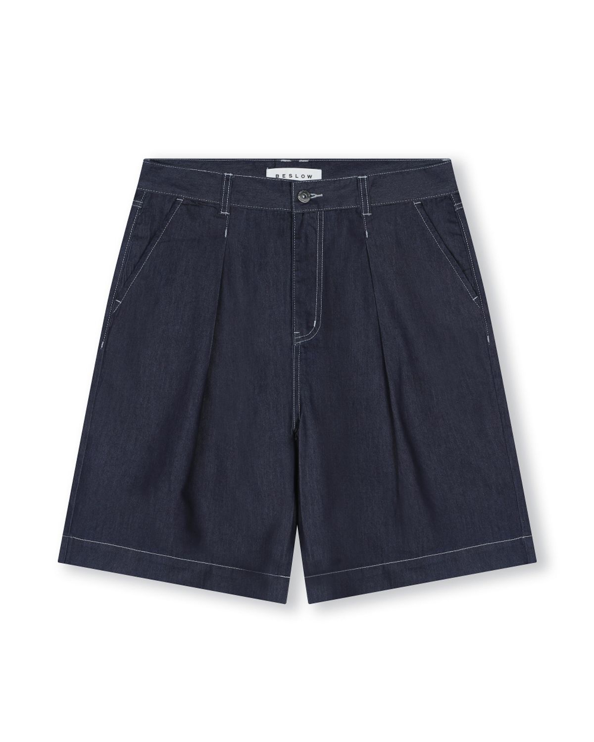 비슬로우(BESLOW) WIDE FIT ONE TUCK TENCEL LIKE SHORTS INDIGO