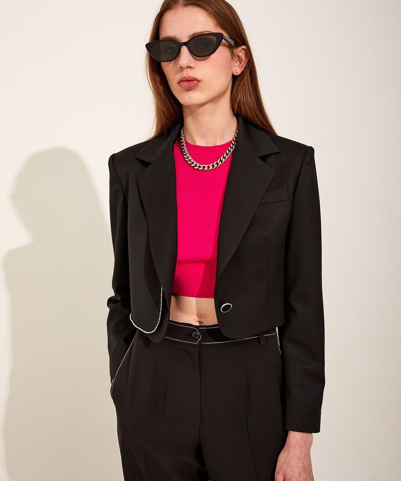 Wool chain Cropped Jacket [Black]