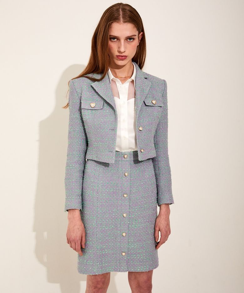 Heart Tweed cropped jacket [Purple]