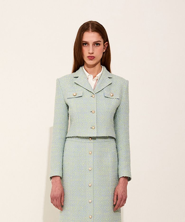 Heart Tweed cropped jacket [Green]