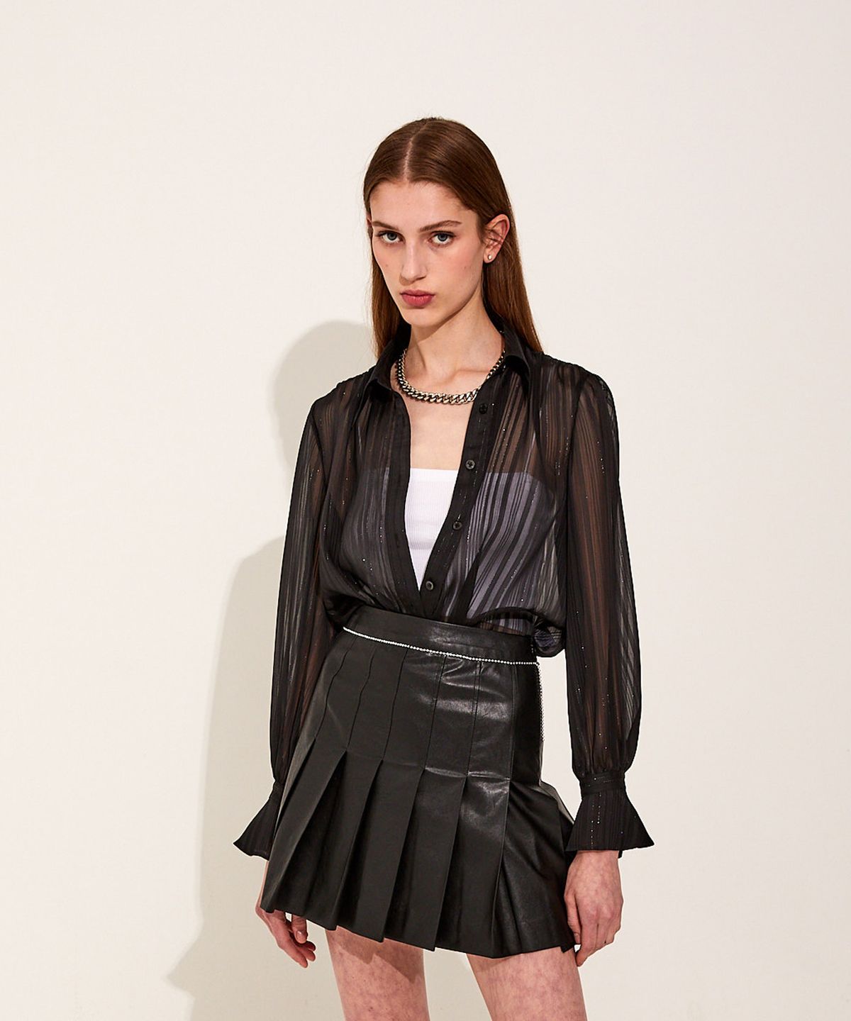 채뉴욕(CHAENEWYORK) Flawless Chiffon Belted Shirts [Black]
